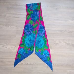 Vibrant Floral Scarf with Blue and Pink Accents